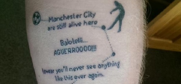 Man City father-of-four super fan over the 'blue' moon about Aguero tattoo...  but nearly passed out in process - Mancunian Matters