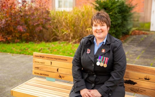 Trafford resident Claire on her National Lottery bench