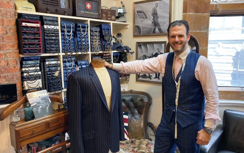 Michael Pendlebury inside his tailoring house