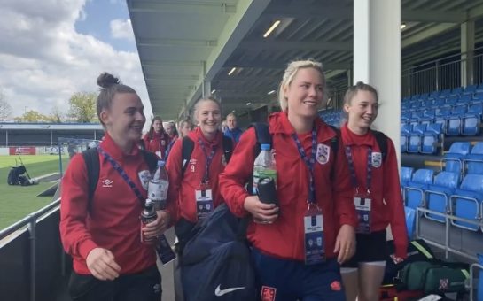 Huddersfield Town Women arrive at Solihull Moors FC for their League Cup Final on Sunday 24 April. Photos by Khya Gott