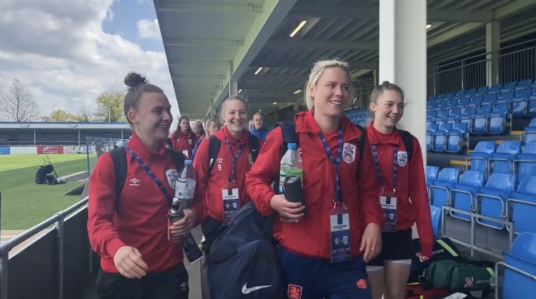 Huddersfield Town Women arrive at Solihull Moors FC for their League Cup Final on Sunday 24 April. Photos by Khya Gott