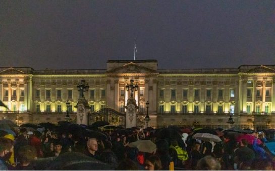 Crowds gather in London mourning Queen Elizabeth II.