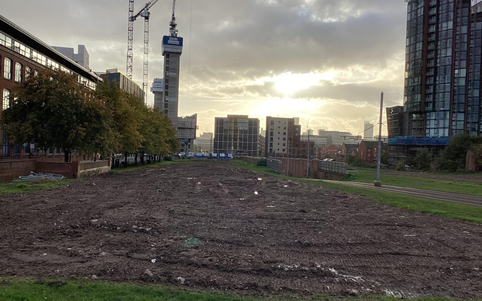 Image of dug up New Islington green.