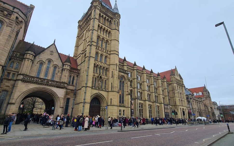 Queue outside University of Manchester