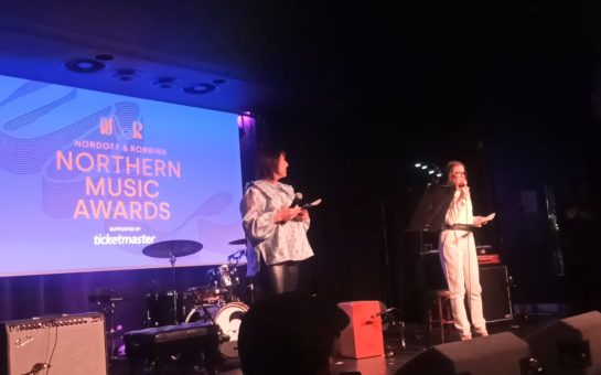 Sandra Schembri and Nadra Shah on stage at the Northern Music Awards launch