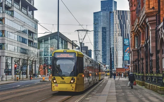 A tram in central Manchester
