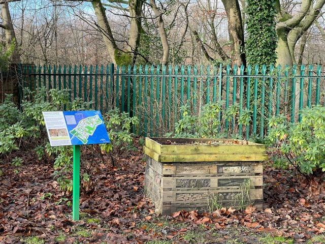 A bug hotel at the Prestwich site Green Health Walk