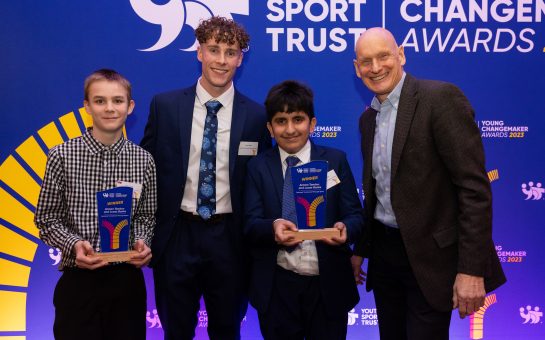 Manchester-based Arman Tandon, 12, and Lucas Banks, 13 collect their Young Changemaker Award