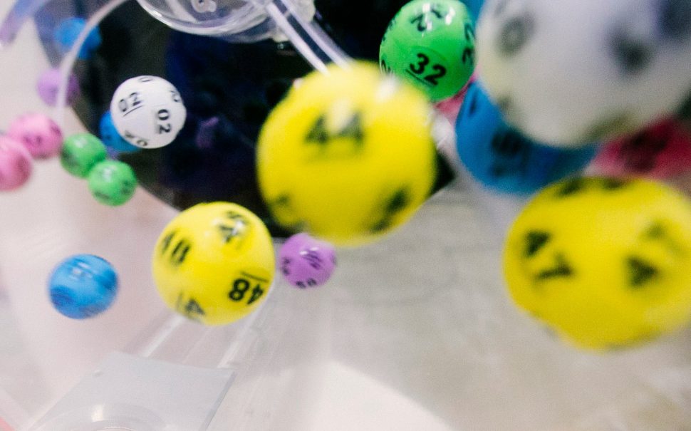 Lottery balls in a giant tumbler