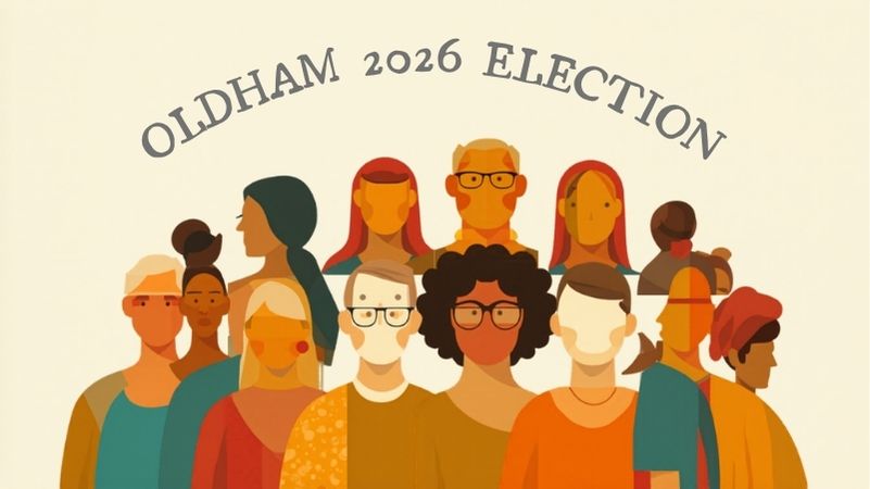 Community cartoon with the words OLDHAM 2026 ELECTION.