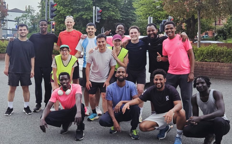 People seeking asylum at a Manchester asylum hotel join a run organised by MileShyClub as part of their Refugee Run Club couch to 5k programme. Image by Carly Lyes for MM.